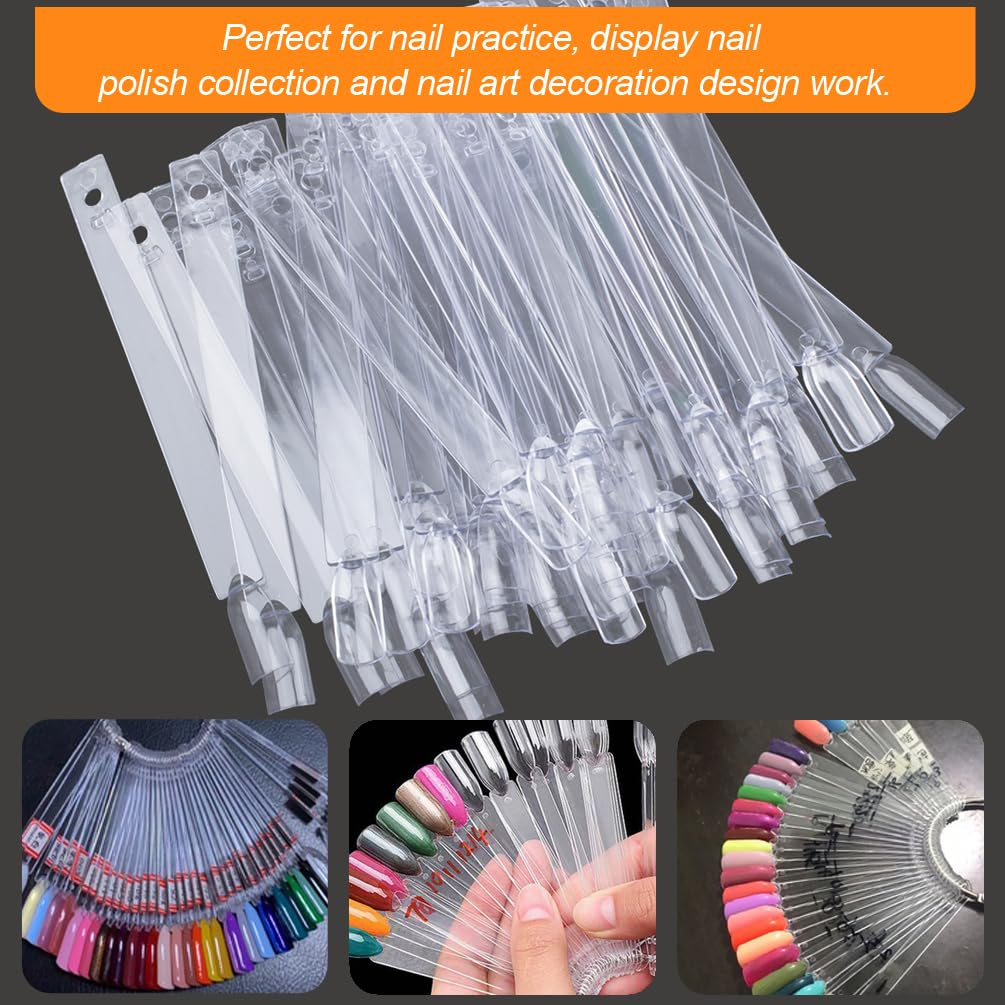 JASSINS 50 Pcs Nail Swatch Sticks with Ring and Numbered Tips - Clear Fan-shaped Display for Nail Art Polish Practice-GlimoraGlow