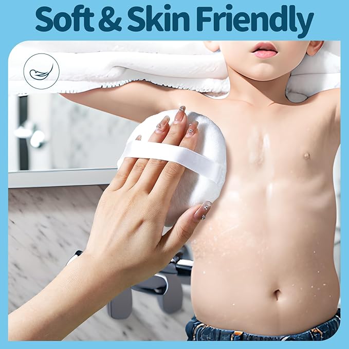 Teenitor 2pcs Powder Puff, 4.13 Inch Powder Puff for Body Powder, Body Powder Puff Large Powder Puff Loose Powder Puffs Soft Velour Body Powder Puff and Container White-GlimoraGlow