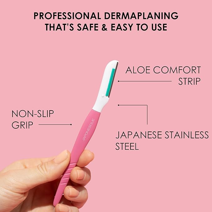 JAPONESQUE Dermaplaner with Soothing Aloe Comfort Strip - Skin Tool with Ultra Precision Blade for Facial Hair Removal and Exfoliation, 3pk.-GlimoraGlow