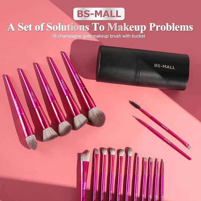 BS-MALL Makeup Brush Set 18 Pcs Premium Synthetic Foundation Powder Concealers Eye shadows Blush Makeup Brushes with black case-GlimoraGlow