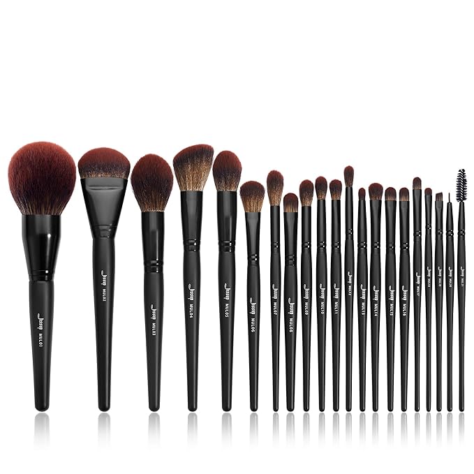 Jessup Makeup Brushes Set Premium Synthetic Powder Foundation Highlight Concealer Eyeshadow Blending Eyebrow Liner Spoolie Brush Set Black 21pcs T271-GlimoraGlow