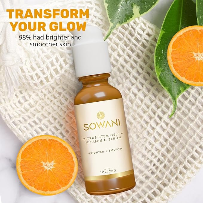 Gentle Vitamin C Serum – Brightening & Hydrating with Citrus Stem Cells and Chamomile, Safe for Rosacea & Sensitive Skin, 1oz-GlimoraGlow