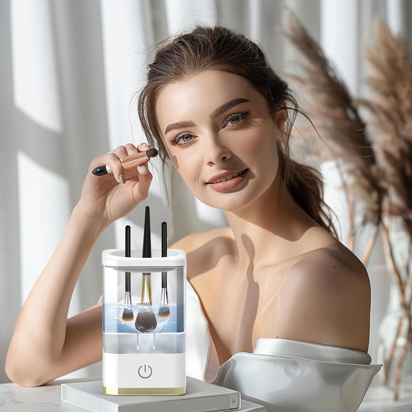 Makeup Brush Cleaner, Neeyer Super-Fast Electric Brush Cleaner Machine Automatic Brush Cleaner Spinner Makeup Brush Tools White-GlimoraGlow