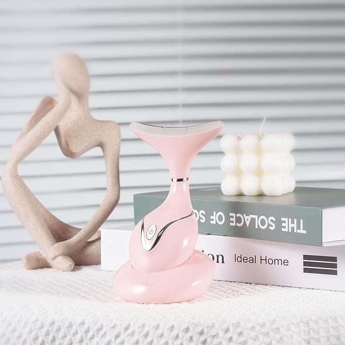 Iris Neck Face Massager, Pro Face Sculpting Tool with Charging Base, All-in-1 Facial Device for Enhanced Absorption, Radiance, Contouring, Elasticity, Home Facial Spa (Pink)-GlimoraGlow