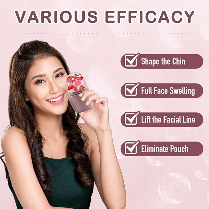 XHJRI Ice Face Roller Massager,Ice Cube Roller for Face, Eyes and Neck Naturally Conditioning and Skin Care,De-Puff Eye Bags,Reduce Migraine Pain,Reusable Massage Silicone Ice Mold (New Brown)-GlimoraGlow