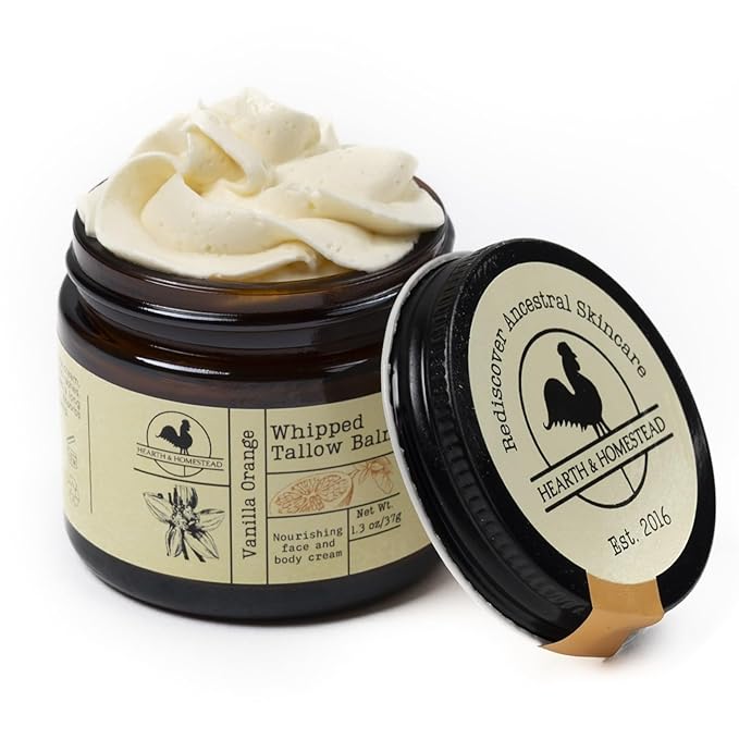 Handmade Whipped Tallow Balm (Vanilla Orange) - Organic Body Butter with Infused Olive Oil, for Eczema, Rosacea, Baby - 1.3 oz-GlimoraGlow