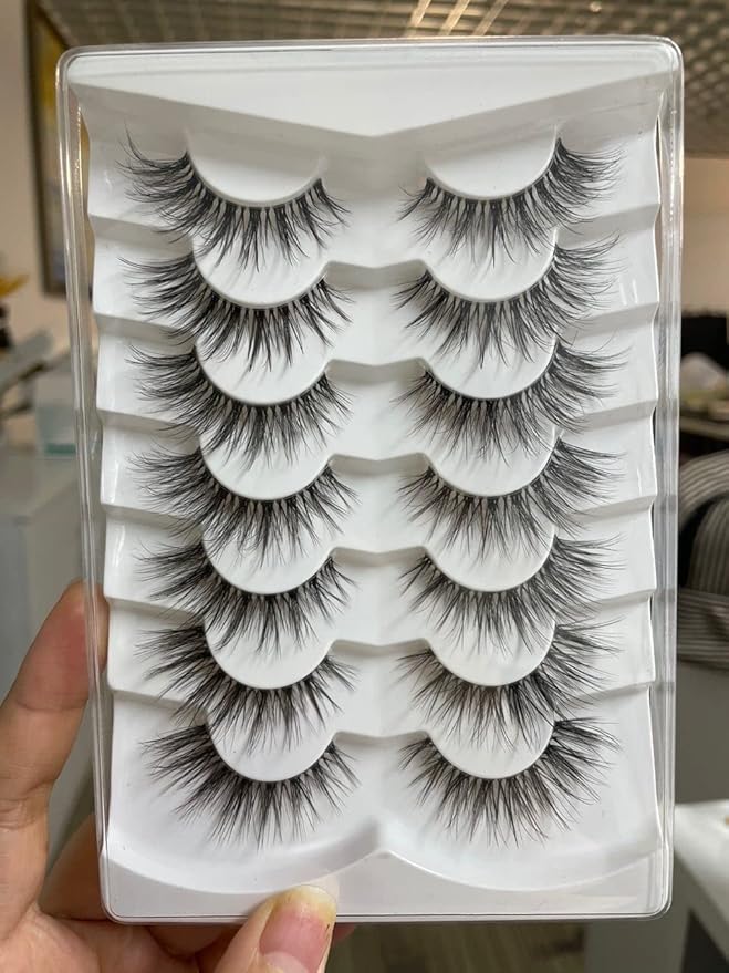 False Eyelashes with Clear Band Faux Mink Lashes Natural Look 3D Volume Wispy Fake Lashes Pack by Kiromiro 7 Pairs-GlimoraGlow
