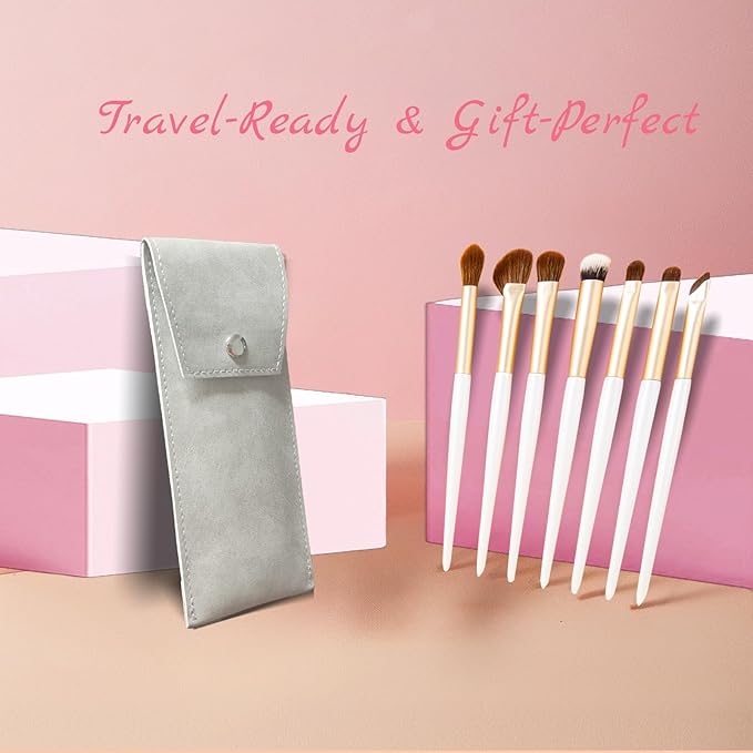 Eyeshadow Makeup Brushes Set with Case 7 PCS Soft Synthetic Hairs Eye Makeup Brushes for Blending Eyebrow Eyeliner Eyeshadow (White)-GlimoraGlow