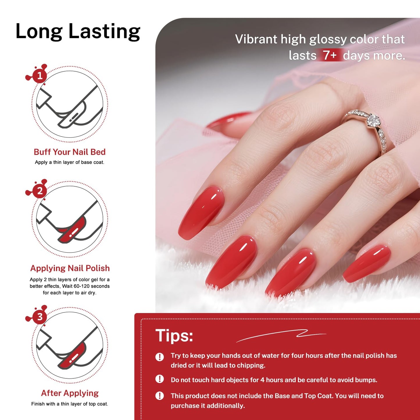 16.5ml Red Nail Polish Large Volume Quick Drying Nail Polish, Fast Drying and Long Lasting Color Nail Art DIY Home Manicure Gift for Women-GlimoraGlow