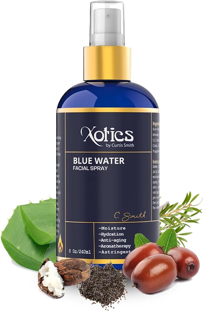 Xotics Blue Water Facial Spray - 8oz - Hydrating Face Mist with Aloe Vera - Refreshing Toner for Men & Women, Aftershave, Daily Moisturizing Splash for All Skin Types-GlimoraGlow