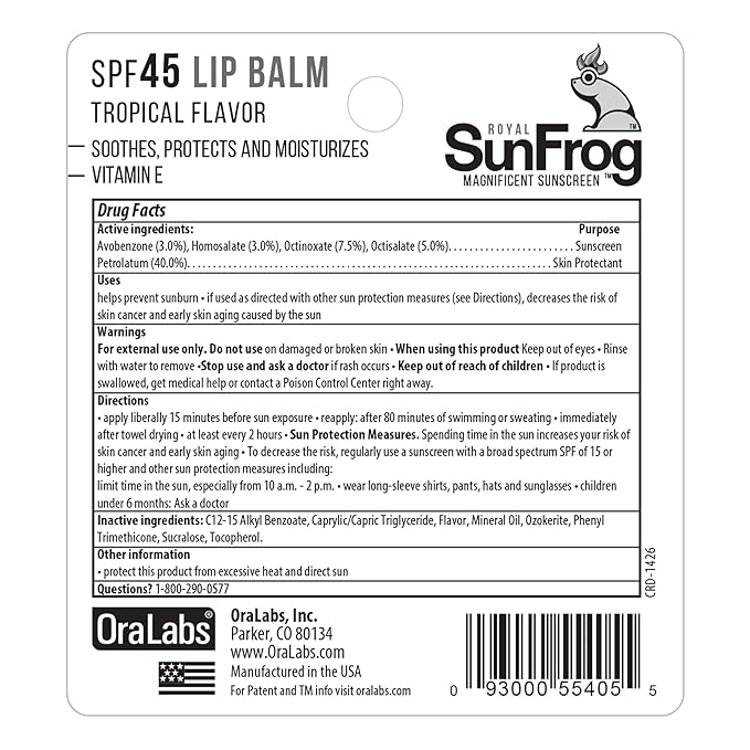 Royal SunFrog | 2-Pack Tropical Lip Balm with SPF 45 Sun Protection | Protects, Soothes, and Moisturizes with Vitamin E and Sunscreen (0.15oz/4.25g Per Stick)-GlimoraGlow
