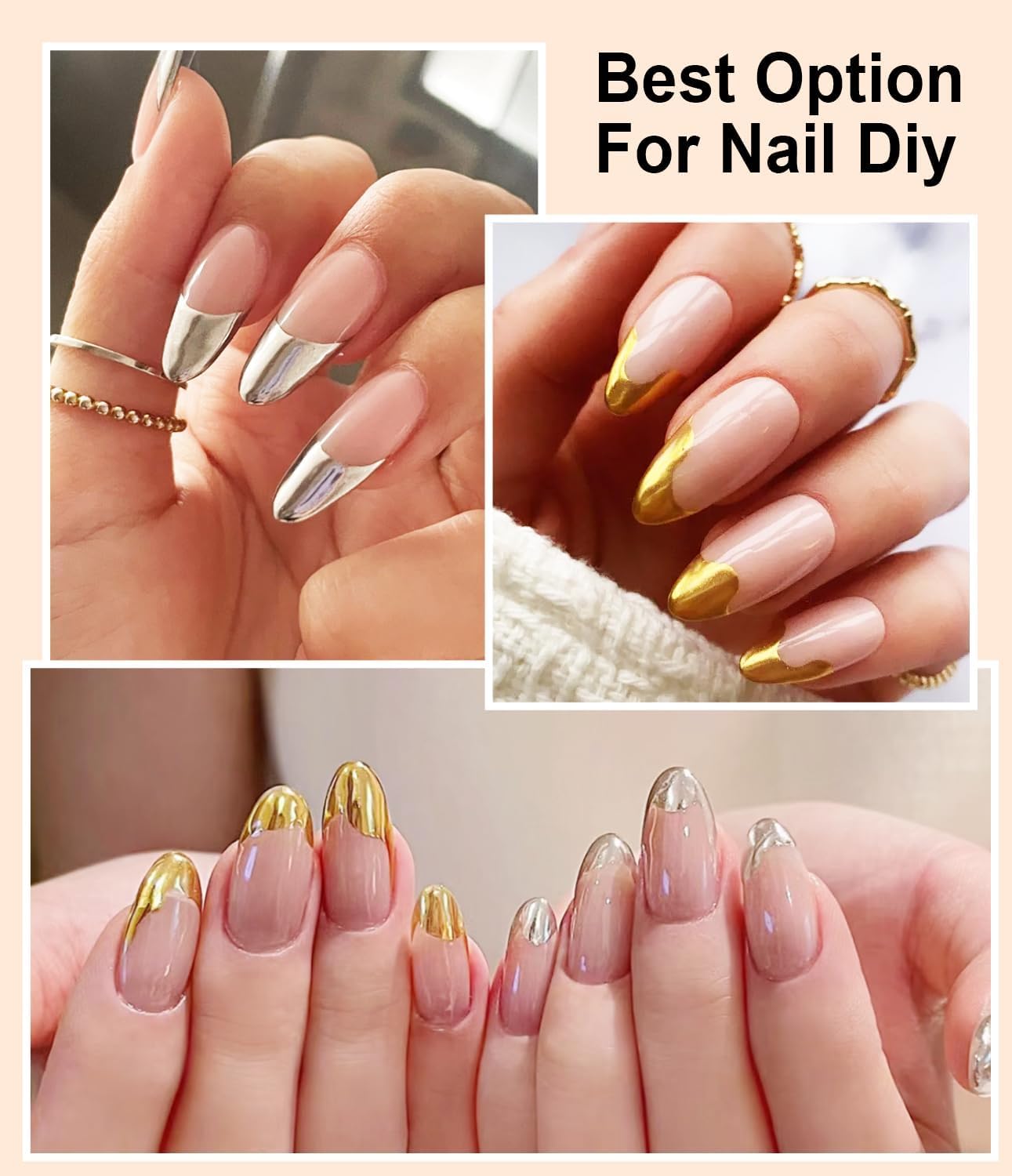 2 Jars Chrome Nail Powder:Mirror Effect Gold Chrome Nail Powder,Metallic Mirror Silver Chrome Powders Decoration for DIY Nail Art,Pigment Holo chrome powder with 4 Eyeshadow Sticks-GlimoraGlow