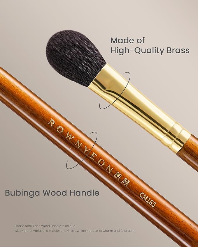 Desert Oak Series Highlighter & Setting Brush - Grade-A Fine LambsGoat Hair for Airbrushed Finish, Multi-Use for Cheeks/Nose/Under-Eyes, Ebana Handle & Brass Ferrule (CM 165)-GlimoraGlow