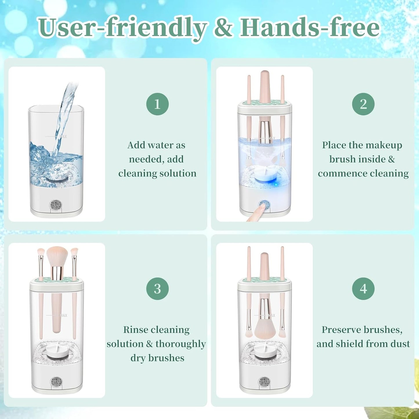 Electric Makeup Brush Cleaner Machine, Ultimate Efficient Automatic Cleaner for All Types of Makeup Brushes- Transparent-GlimoraGlow