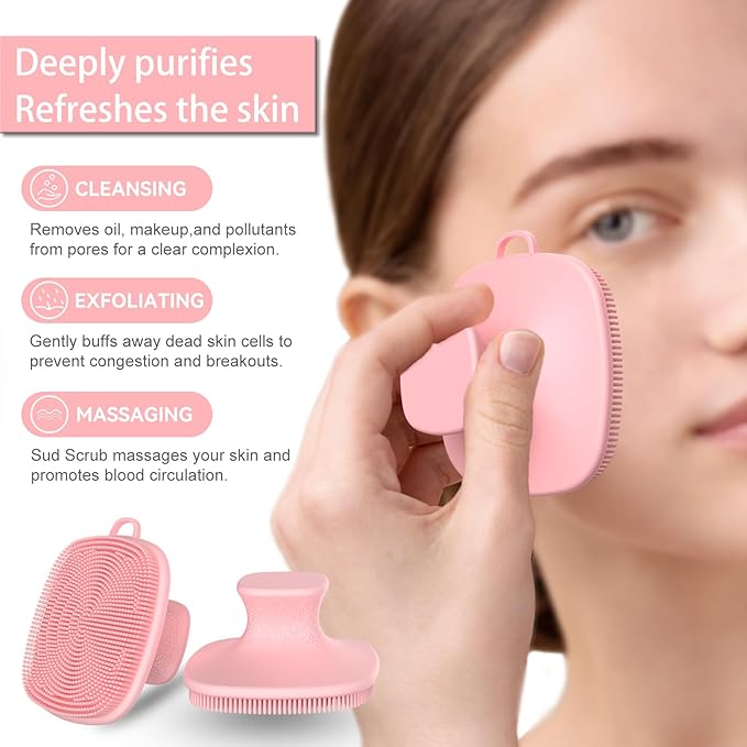 2 Pack Face Scrubber,Silicone Facial Cleansing Brush for Men & Women,Reusable Gentle Facial Waterproof Cleansing Skin Brush Exfoliating Scrubber for Sensitive Skin (Black/Pink)-GlimoraGlow