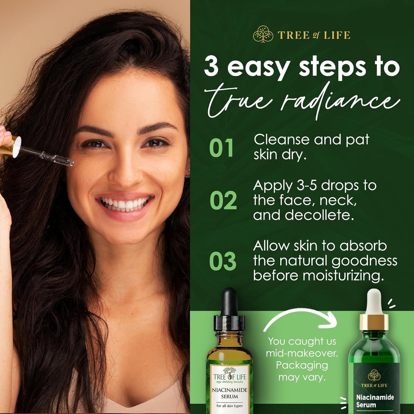 Tree of Life Beauty Niacinamide Vitamin B3 Serum, Hydrating Face Oil for Dark and Age Spots, Tightens Pores, Facial Serums for Sensitive Skin Care with Hyaluronic Acid and Vitamin E, 2 Fl Oz-GlimoraGlow