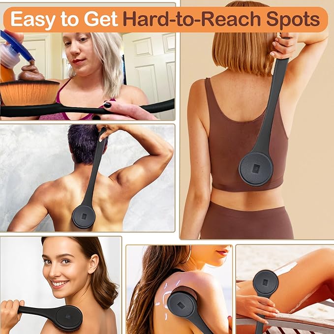 Extra Large Body Makeup Brush For Self Tanner, Sunscreen, Self Tan Back Applicator, Wide-Headed Kabuki Brush for Even& Pretty Lotion Application. Bronzer Blend, Long-Handle Face Leg Brush- Black Set-GlimoraGlow