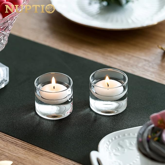 NUPTIO Glass Votive Candle Holders: Set of 12 Clear Tea Light Holders - Mini Floating Candleholders for Home Christmas Thanksgiving Party Table Centerpieces Decor (1.8 x 1.57 inch)