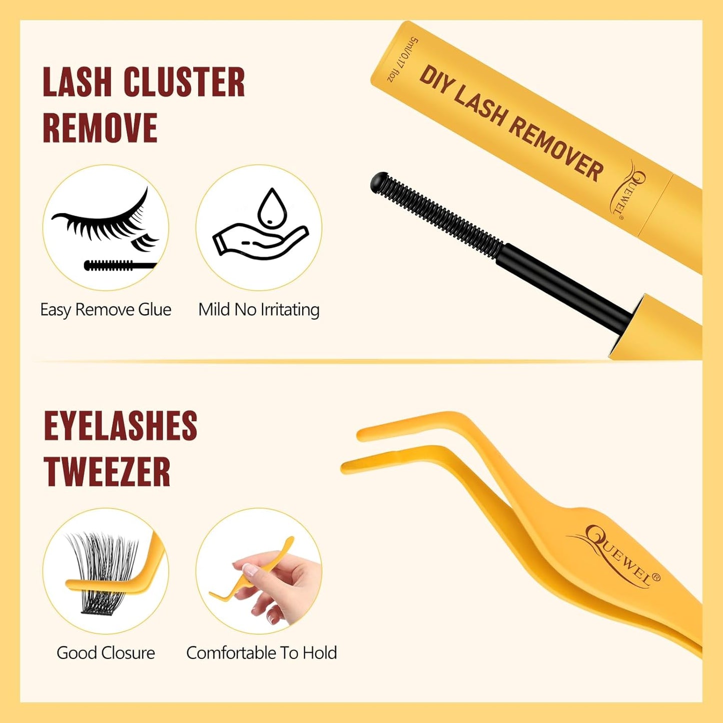 QUEWEL Lash Clusters Kit, Lashes Clusters Bond and Seal Waterproof, Eyelash Clusters Applicator Tool with Cluster Lashes Glue Remover for Natural Look DIY At Home(ZS-H01-kit)-GlimoraGlow