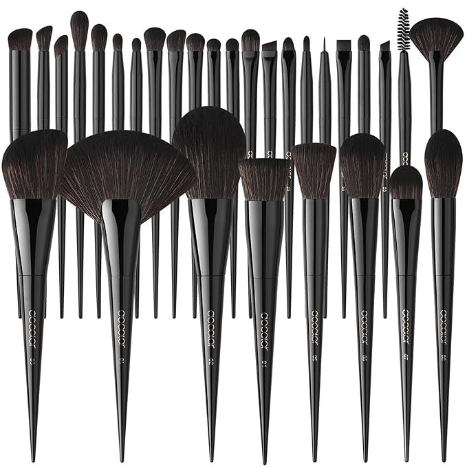 Docolor Makeup Brushes Set Professional 30Pcs Obsidian Makeup Brushes Premium Synthetic Powder Kabuki Foundation Contour Blush Concealer Eye Shadow Blending Eyeliner Crease Eyebrow Make Up Brush Kit-GlimoraGlow