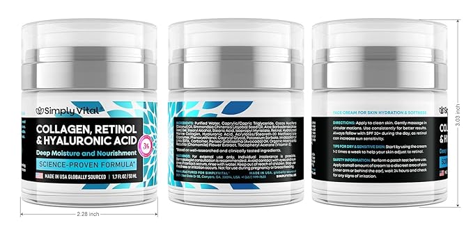 SimplyVital Collagen, Retinol & Hyaluronic Acid Cream - Anti-Aging Face Moisturizer for Face, Firming Skin Care Neck & Décolleté - Made in USA, Daily Moisturizer Face Cream Day & Night - 1.7 fl.oz.-GlimoraGlow