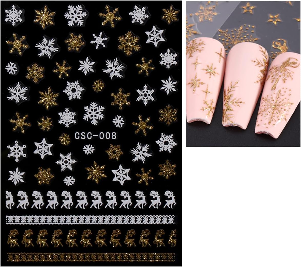 JMEOWIO 8 Sheets Christmas Glitter Nail Art Stickers Decals Self-Adhesive Snowflake Winter Holiday Cute Nail Supplies Nail Art Design Decoration Accessories-GlimoraGlow
