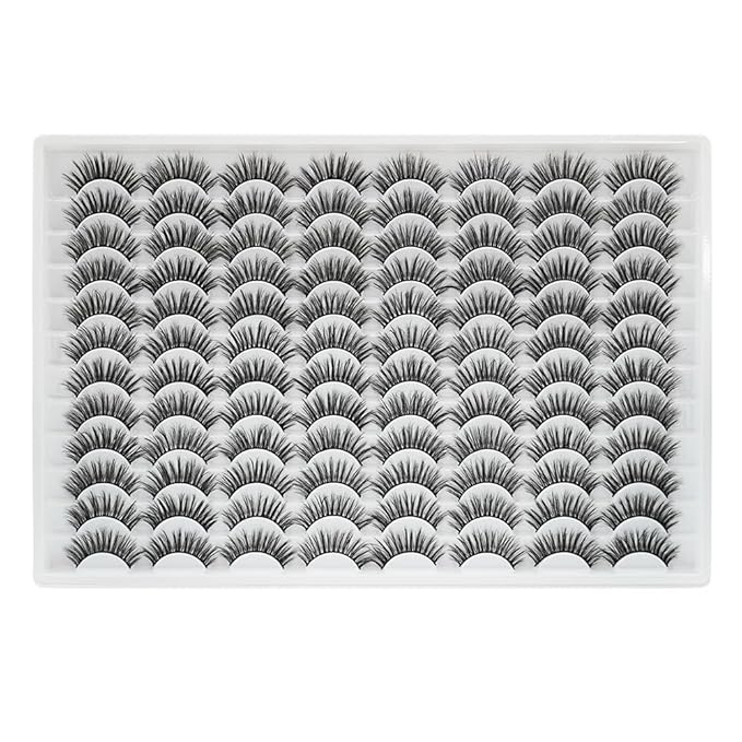 False Eyelashes 48 Pairs Faux Mink Lashes 14mm Wispy Lashes 3D Fluffy Cat Eye Lashes Pack Bulk Wholesale Strip Lashes(style 48-020)-GlimoraGlow