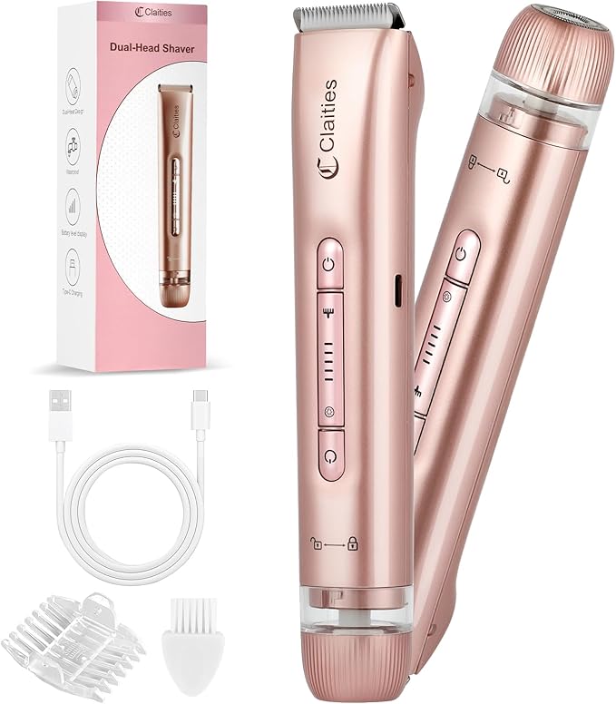 2 in 1 Women Electric Shaver Dual Head Bikini Trimmer for Women IPX7 Waterproof Wet & Dry Use Body Hair Trimmer and Facial Hair Remover for Bikini Underarm Leg Arm Body Face-GlimoraGlow