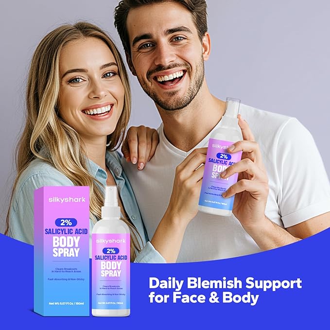 Salicylic Acid Spray (5.07 Fl Oz), 2% Salicylic Acid Body Spray, Body Acne Treatment for Bacne, Blackheads & Blemishes, Back & Chest Acne Spray for Face & Body, 360° Mist for All Skin Types-GlimoraGlow