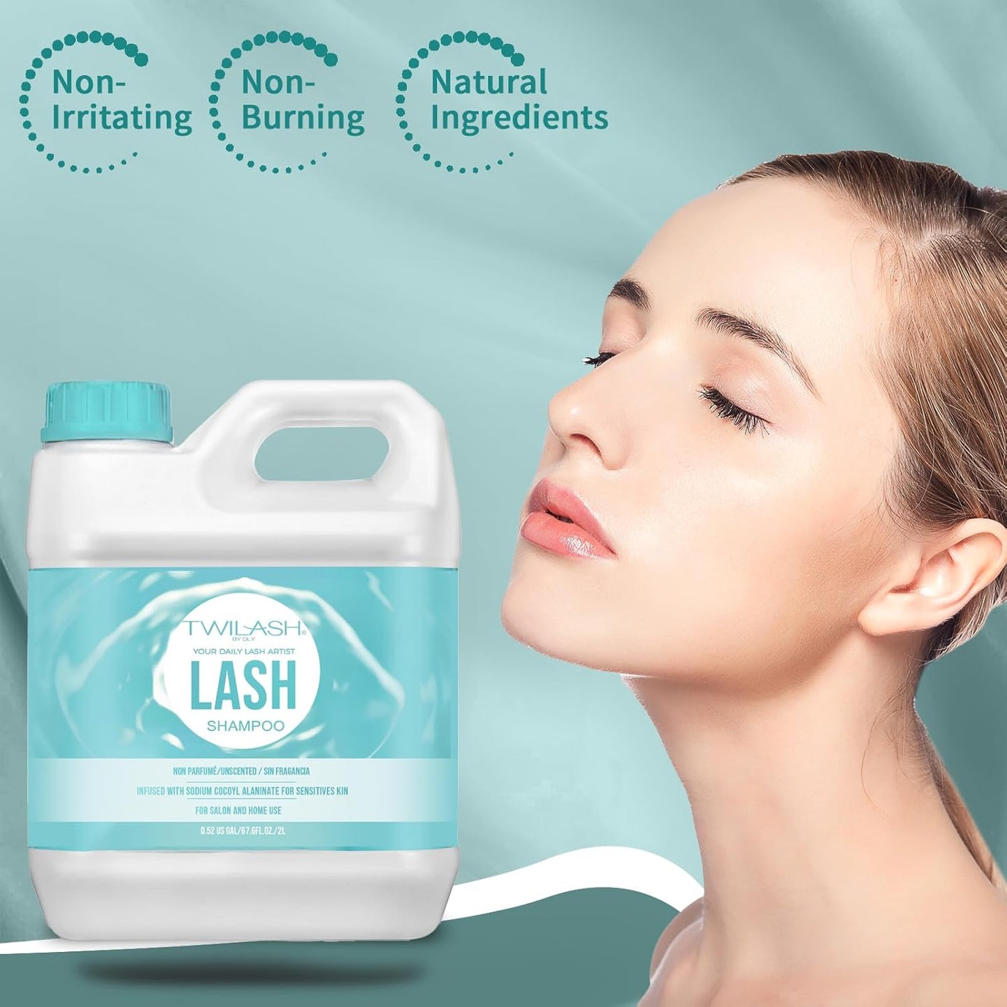 Lash Shampoo Bulk Upgraded Formula, Eyelash Cleanser for Extensions 2 Liters, Safe Makeup Remover, Non-irritating or Burning Eyelid Foaming Cleanser for Professional Salon and Home Use-GlimoraGlow