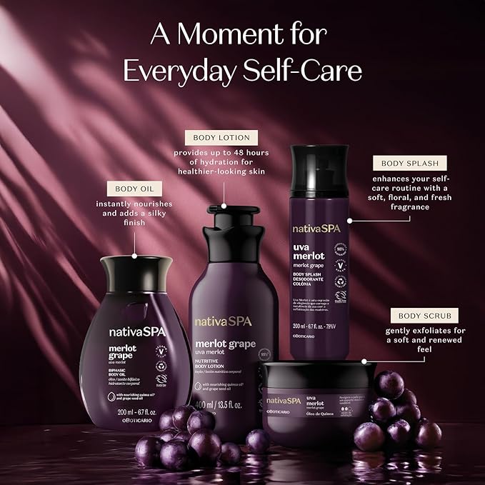 Nativa SPA by O Boticário Merlot Grape Biphase Body Oil, with Quinoa & Grapeseed Oils, Silky Glow with Hydration, 6.7 Ounce (200ml)-GlimoraGlow
