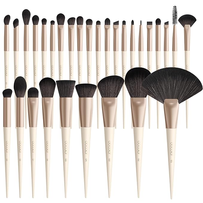 Docolor Makeup Brushes Set Professional 30Pcs Makeup Brushes Premium Synthetic Powder Kabuki Foundation Contour Blush Concealer Eye Shadow Blending Eyeliner Crease Eyebrow Make Up Brush Kit - Beige-GlimoraGlow