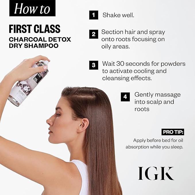 IGK FIRST CLASS Charcoal Detox Dry Shampoo | Volume + Soothes Scalp + Balance Oil | Vegan + Cruelty Free | 6.3 oz (Pack of 2)-GlimoraGlow