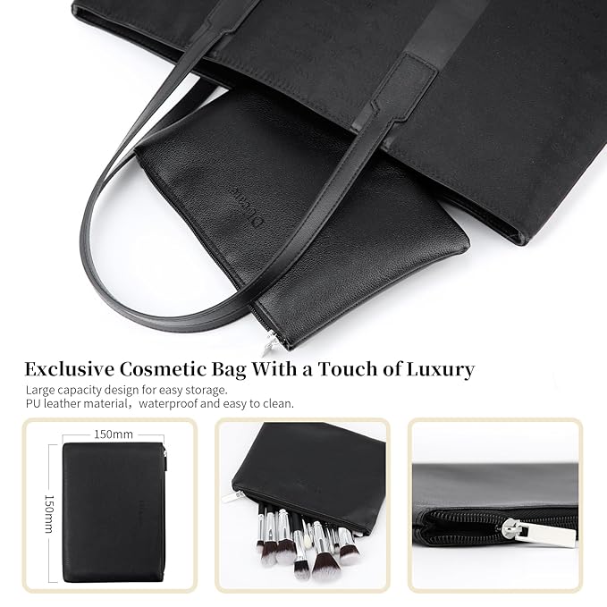 DUcare Makeup Brushes with Bag,15Pcs Makeup Brush Set Christmas Gift Travel Kabuki Foundation Blending Blush Eyeliner Shadow Brow Concealer Brushes Kit Black-GlimoraGlow