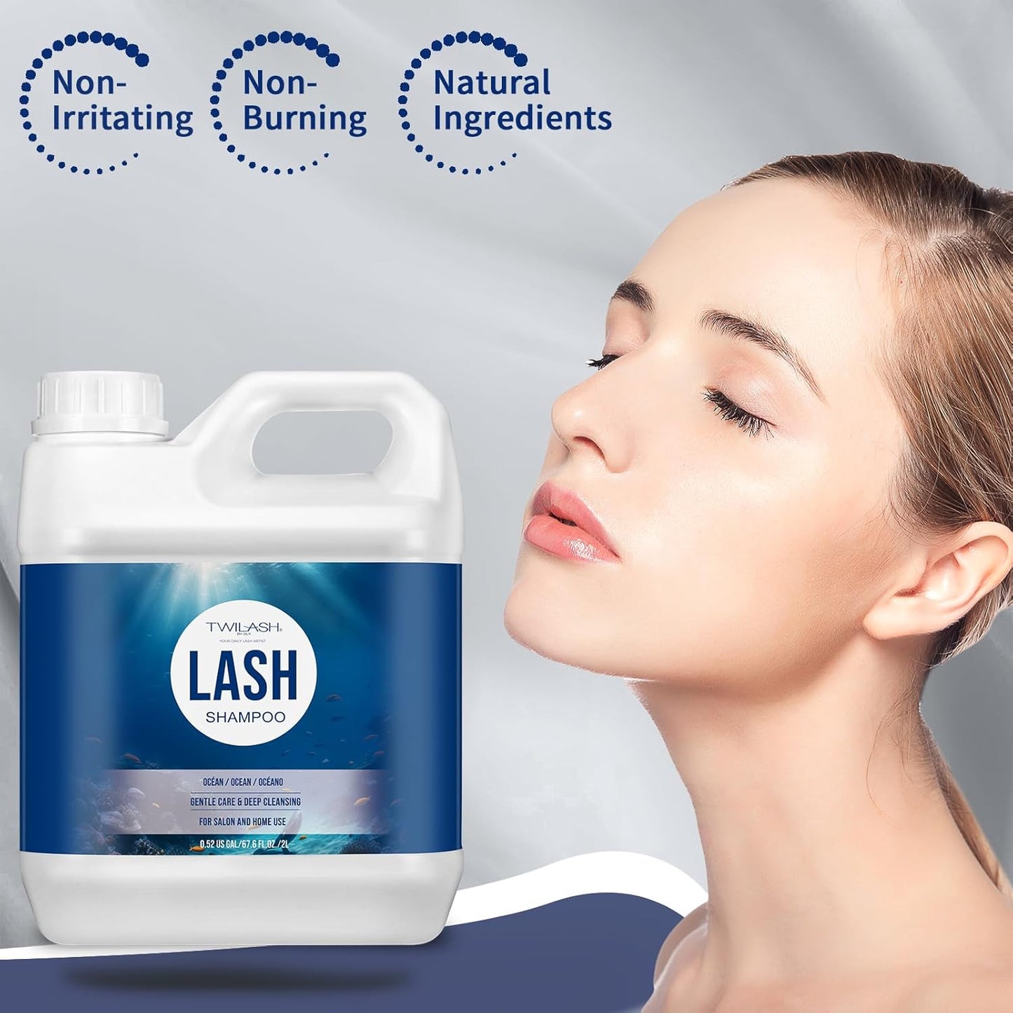 Lash Shampoo Bulk, Eyelash Cleanser for Extensions 2 Liters, Safe Makeup Remover, Non-irritating or Burning Eyelid Foaming Cleanser for Professional Salon and Home Use (Ocean-2L)-GlimoraGlow