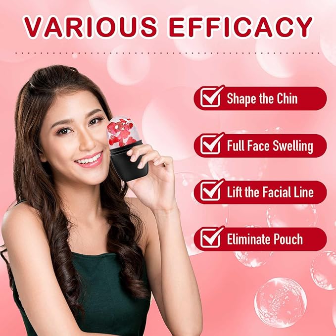 XHJRI Ice Face Roller Massager,Ice Cube Roller for Face, Eyes and Neck Naturally Conditioning and Skin Care,De-Puff Eye Bags,Reduce Migraine Pain,Reusable Massage Silicone Ice Mold (New Black White)-GlimoraGlow