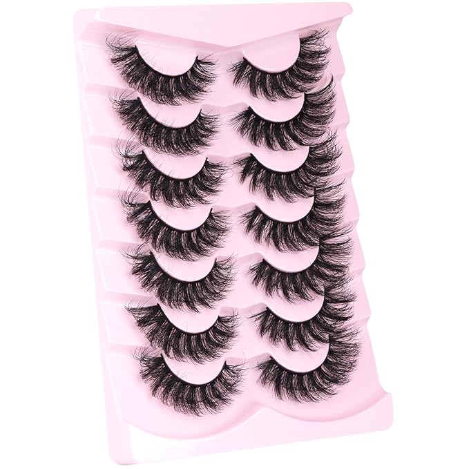 Mink Lashes Fluffy D-Curl False Eyelashes 20mm Long Volume Lashes That Look Like Extensions Cat Eye Fake Lashes Faux Mink Strip Lashes Pack 7 Pairs-GlimoraGlow