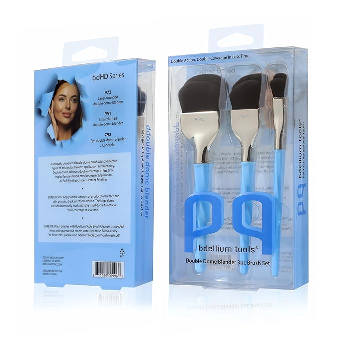 Bdellium Tools Professional Makeup Brush - Blue Double Dome Blender 3pc Brush Set-GlimoraGlow
