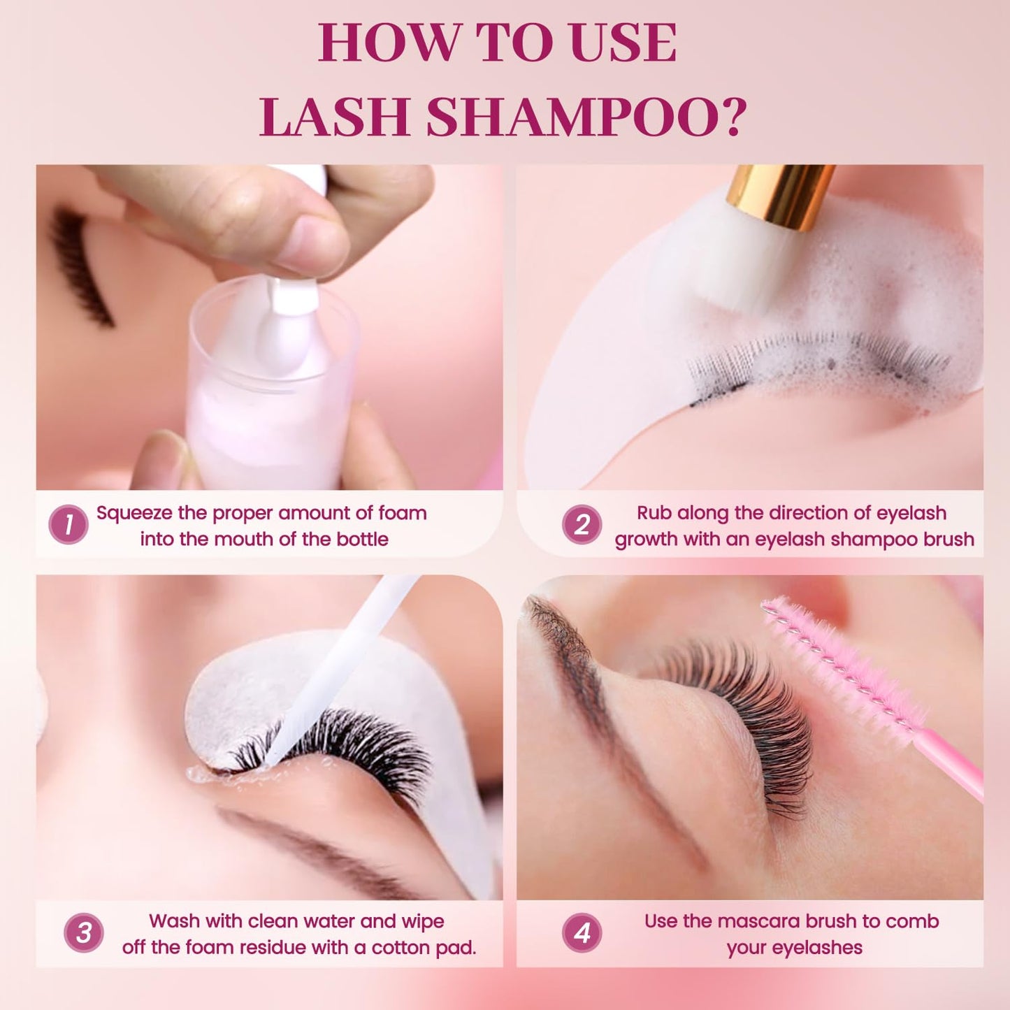 Buqikma Lash Shampoo Kit - Lash Cleaning for Eyelash Extension, 60Ml/2.11fl.Oz Eyelash with Lash Shampoo Brushes Gentle Lash Extension Cleanser for Professional Salon Use and Home Use (2 Pcs)-GlimoraGlow