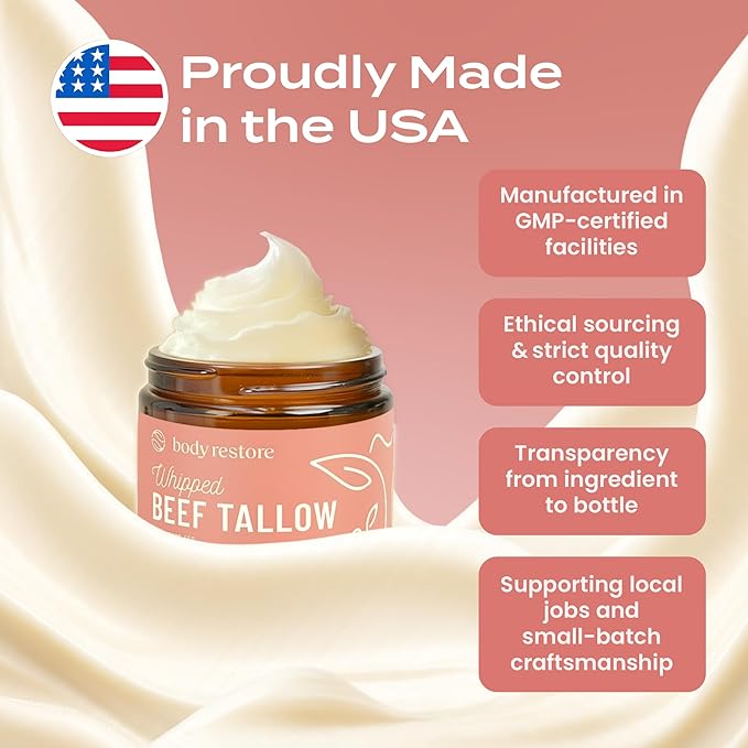 Body Restore Grass Fed Whipped Beef Tallow for Skin, Face, Body, Dry Skin - with Manuka Honey, Jojoba Oil, Birthday Gifts for Women, Men, Travel Essentials, Self Care - Citrus-GlimoraGlow