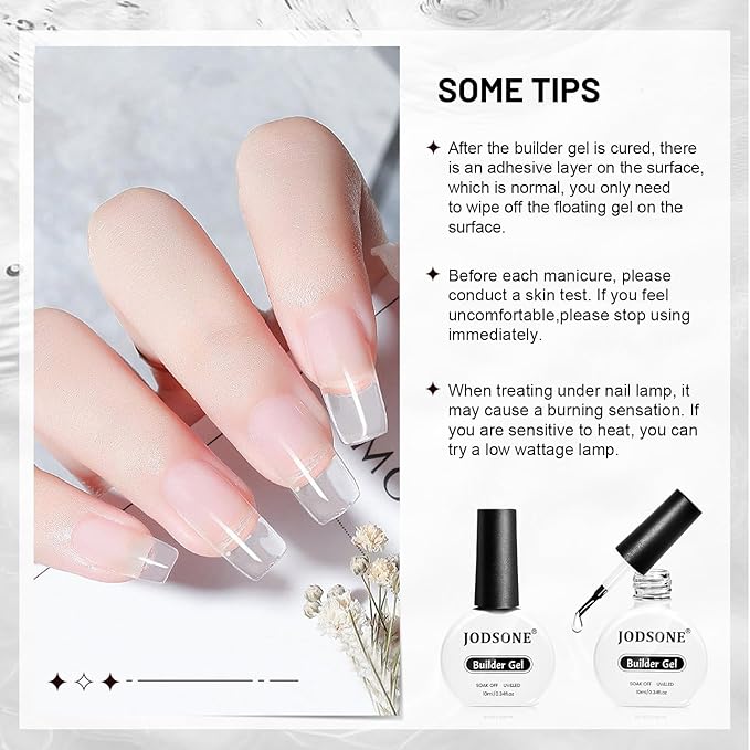 JODSONE 2Pcs 10ml Builder Gel Set, Clear Gel Nail Strengthener for Thickening, Nail Extension, Apex Building, Repairing Broken Nails, Long Lasting DIY Nail Art Gift for Women-GlimoraGlow