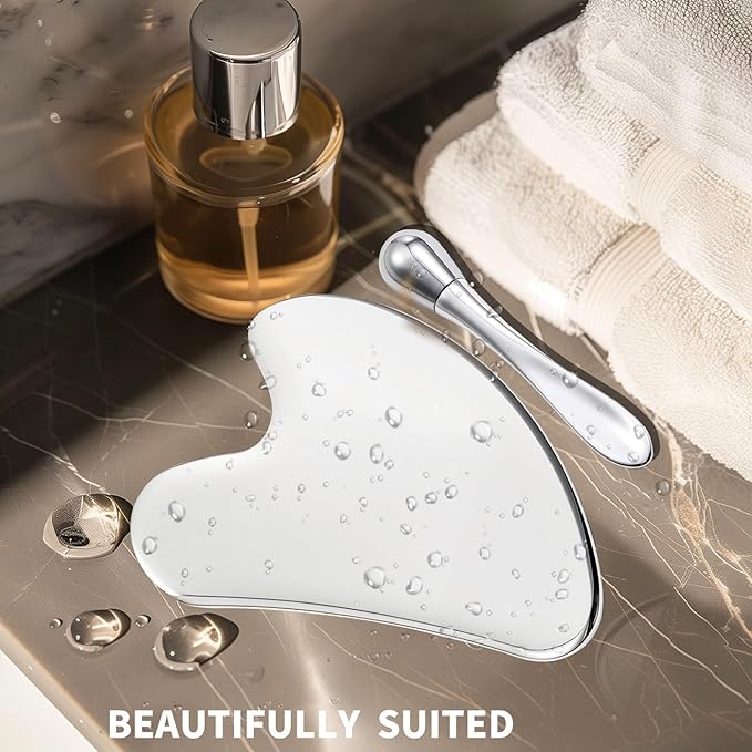 Stainless Steel GuaSha & Eye Cream Applicator Facial Tools, Metal Guasha for Face Neck, Eye Massager Tool, Lymphatic Drainage Face Massage Tool, Skin Care Gift-GlimoraGlow