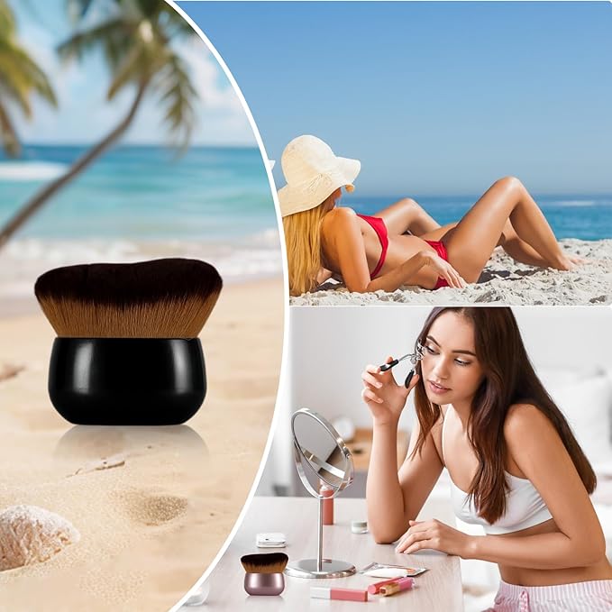 Extra-Large 75mm Body Makeup Brush Vegan Synthetic Bristles for Streak-Free Self Tanner, Bronzer & Foundation, Wet/Dry Use, Oval Face & Back Application–Pink Rose Gold-GlimoraGlow