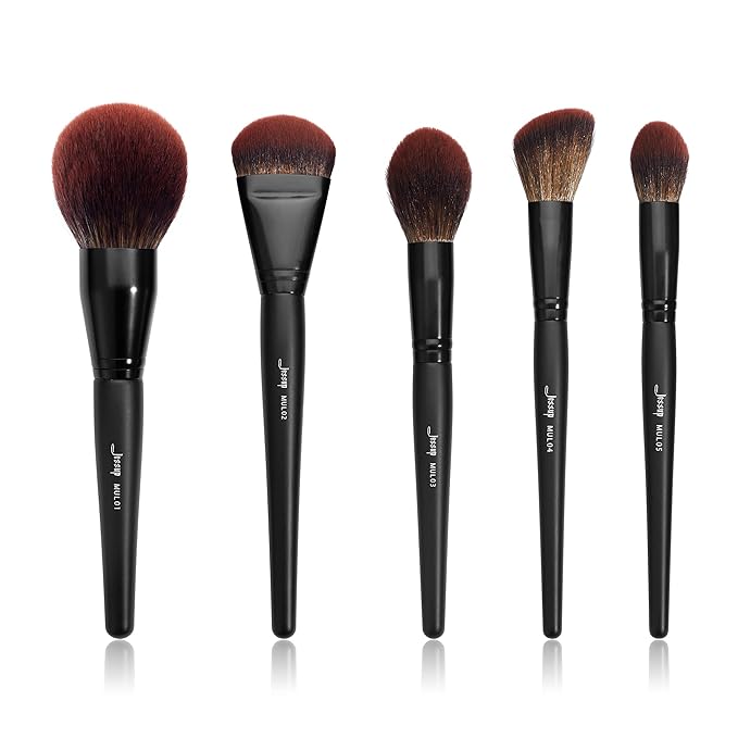 Jessup Large Face Makeup Brushes 5pcs, Premium Synthetic Foundation Powder Contour Blusher Highlighter Brush, Phantom Black T273-GlimoraGlow