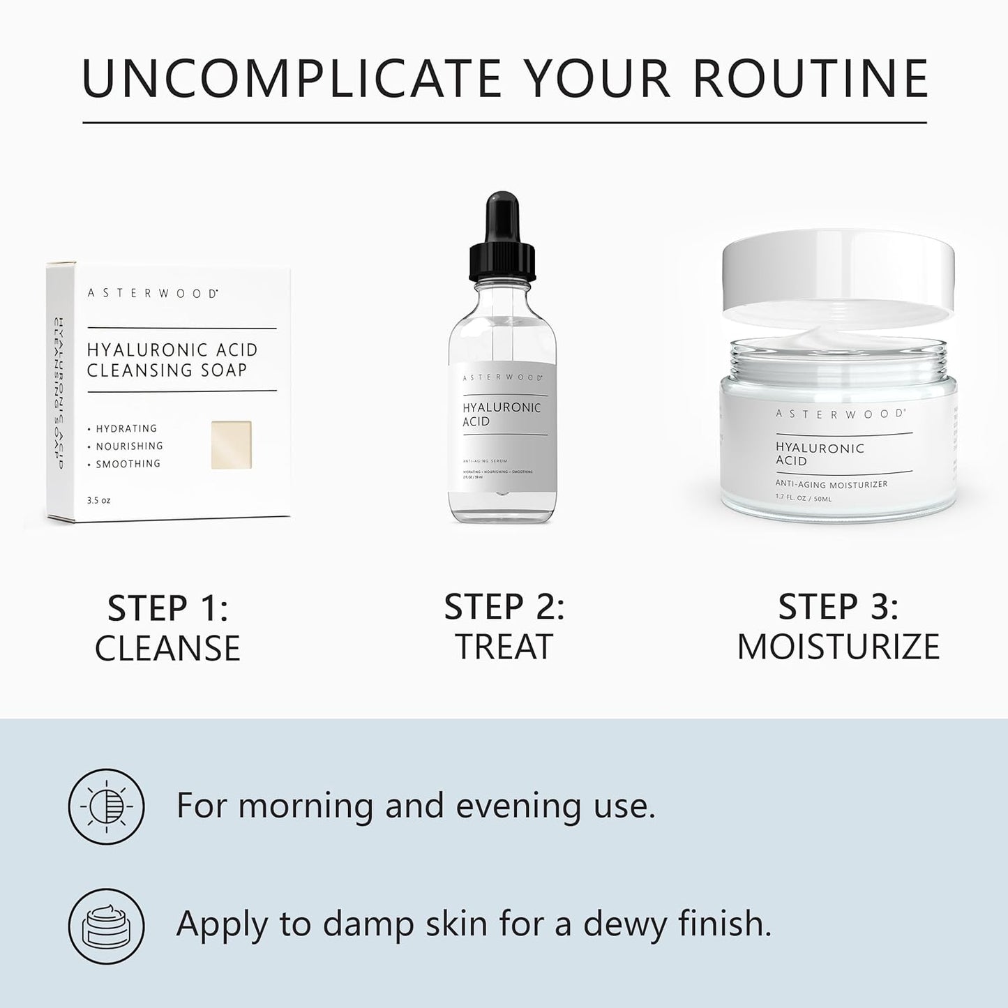 Asterwood Hyaluronic Acid Moisturizer - Anti-Aging, Wrinkle Reducing, Moisturizing, Hydrating - Fragrance-Free, Non-Comedogenic - 1.7 Fl Oz-GlimoraGlow