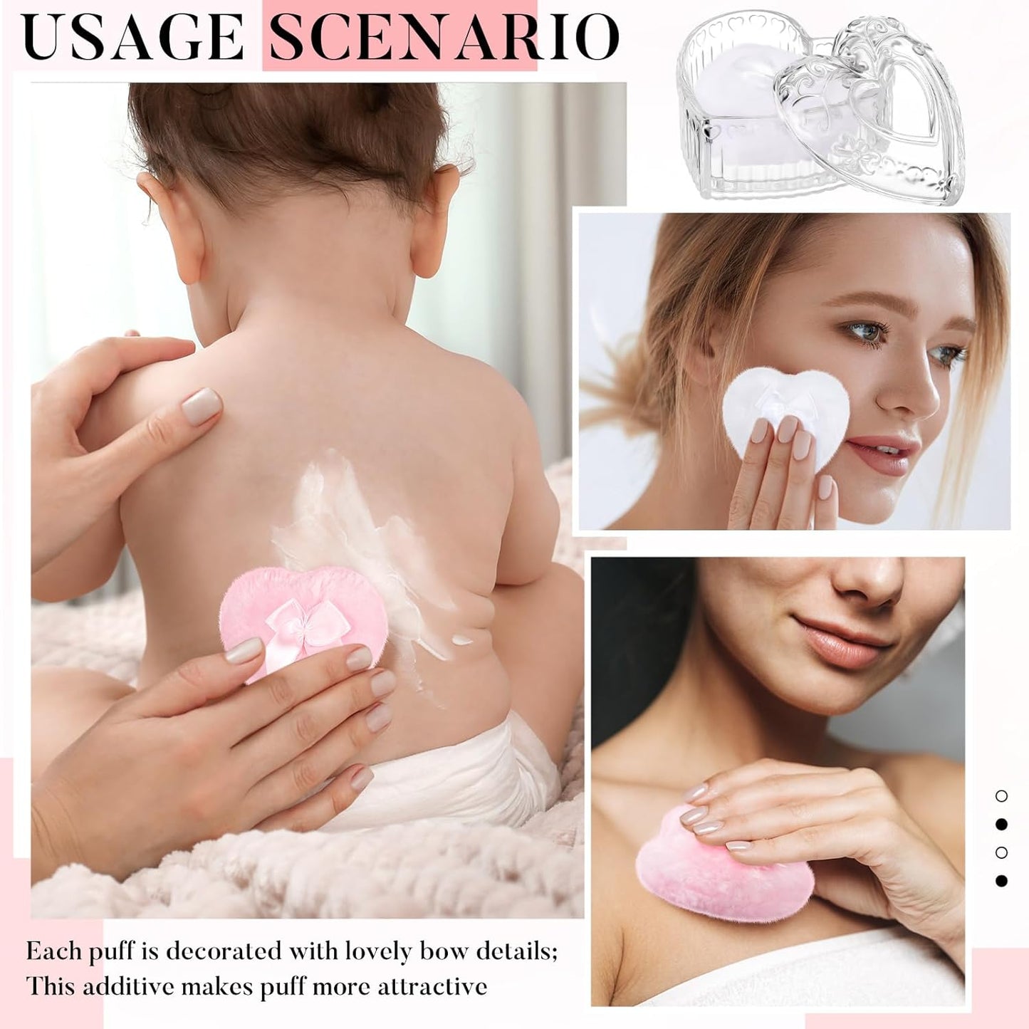 Tioncy 3 Pcs Large Body Powder Puff and Powder Container with Puff Crystal Container Soft Washable Reusable Velour Face Body Glitter Wet Dry Makeup Heart (Clear)-GlimoraGlow
