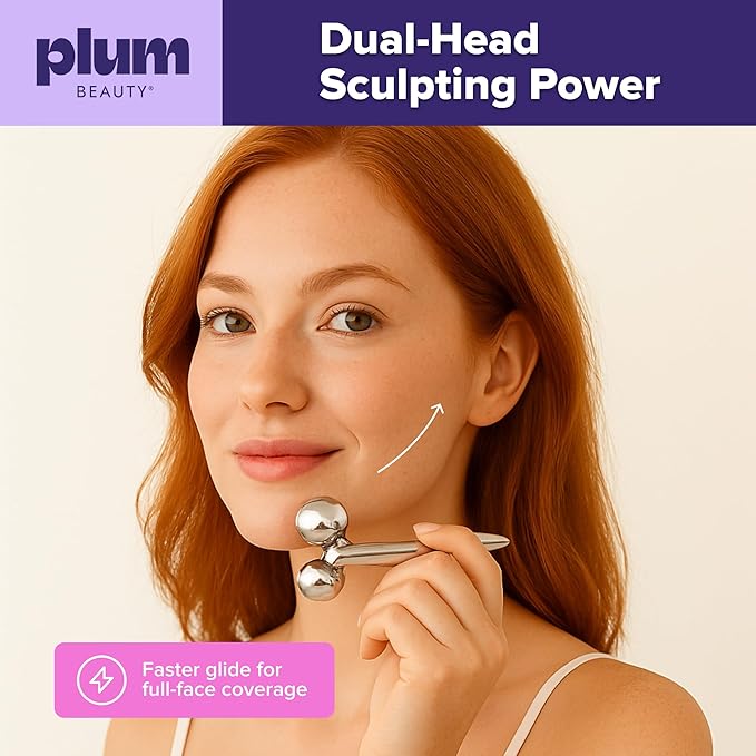 Contouring Dual Ended Silver Face Roller for Wrinkles and Lifting, - Face Rollers for Women, Men - Facial Roller supports lymphatic drainage, Skin Care Beauty Massager Facial Tool for Self Care-GlimoraGlow