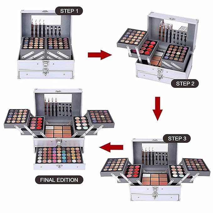 132 Color All- In- One Makeup For Women Full Kit,Professional Makeup Kit,Makeup Gift Set for Women,Girls&Teens,Include eyeshadow/lipstick/concealer/Lip Gloss/Eyeliner/Mascara(006N2-Silver)-GlimoraGlow