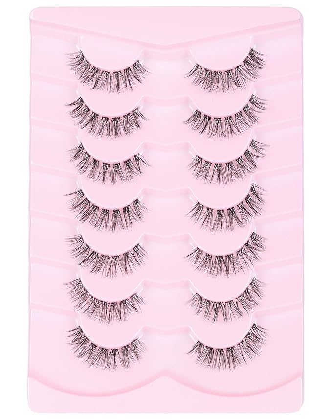 Wispy lashes natural look false eyelashes C curl fake lashes 3d Fluffy eye lashes clear band lashes Pack 7 Pairs-GlimoraGlow
