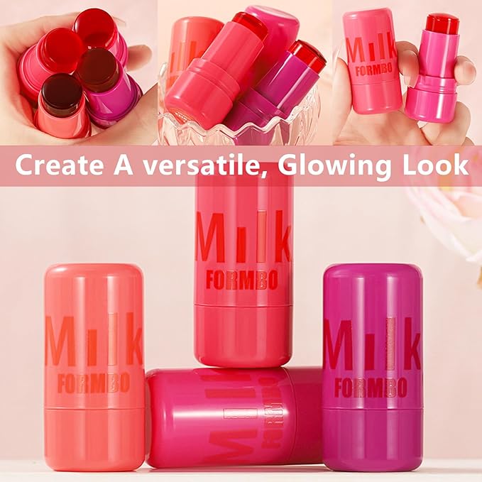 2 Pcs Milk Jelly Blush,Jelly Tint Blush Stick Sheer Lip & Cheek Stain Milk Cooling Water Jelly Tint Long Lasting Face Blushes, Lip Gloss Cheek Solid Moisturizer Stick (03#+04#)-GlimoraGlow